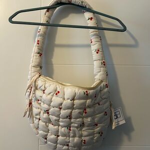 Charming Cherry Embroidered Quilted Shoulder Bag